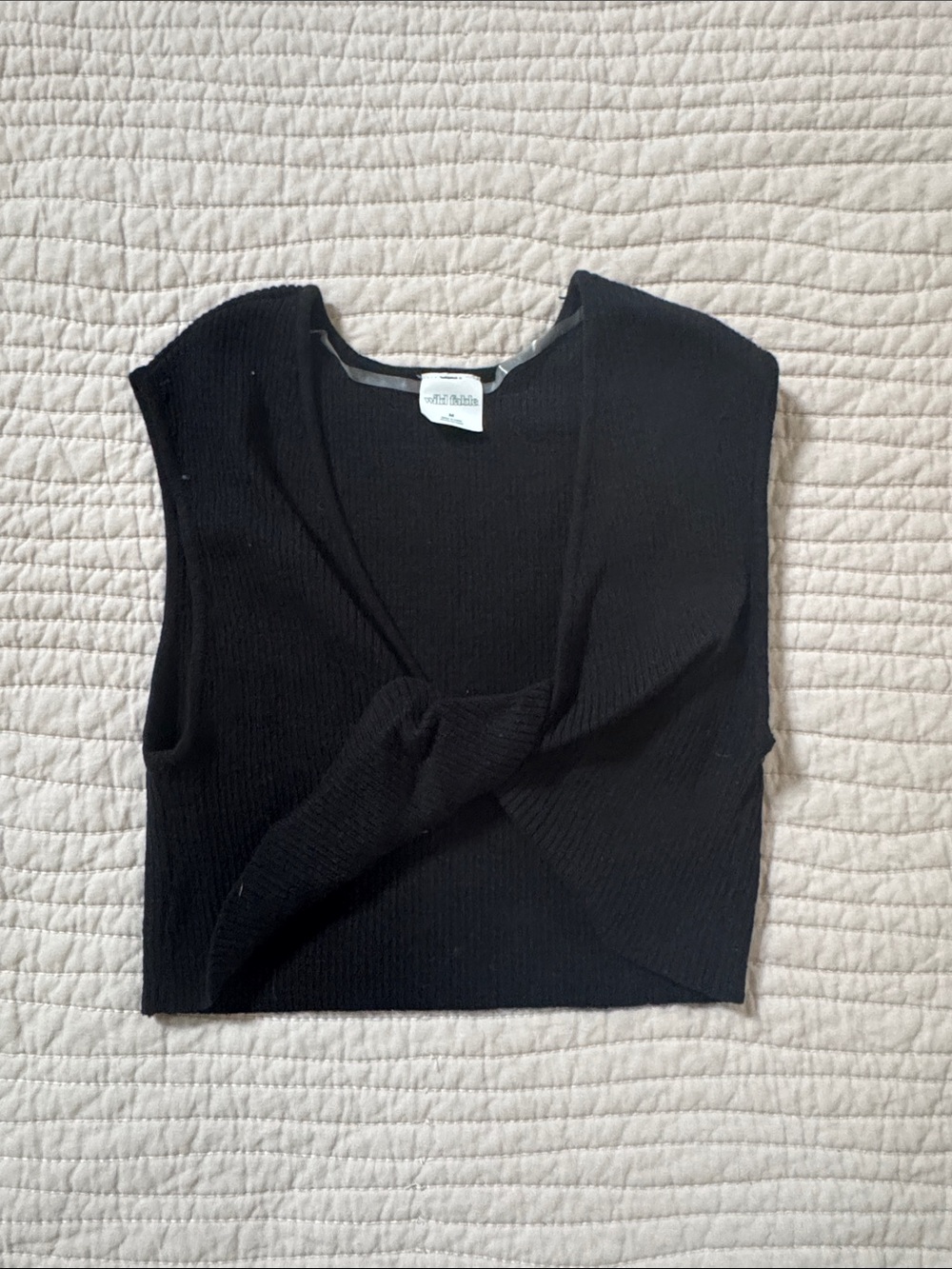 wild fable Black Twist-Front Ribbed Tank Top